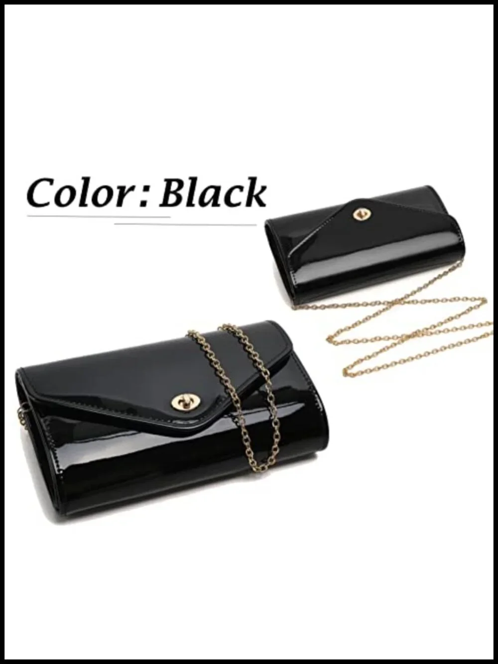 Patent Leather Envelope Clutch Evening Bag with Chain - Women's Formal Purse